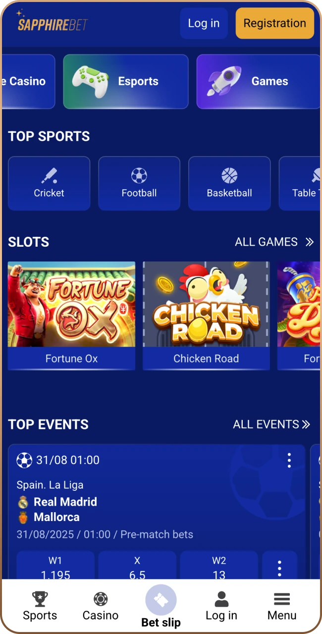 Open the Sapphirebet official website.